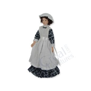 Niñera de porcelana con delantal blanco